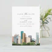 Invitation Watercolor Houston Texas Skyline Enregistrer la da (Debout devant)