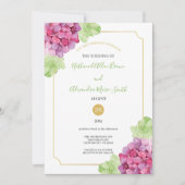 Invitation Watercolor Hydrangeas Pink Shades Wedding (Devant)
