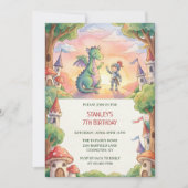 Invitation Watercolor Knight Dragon Fairytale Birthday Party (Devant)