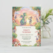 Invitation Watercolor Knight Dragon Fairytale Birthday Party (Debout devant)