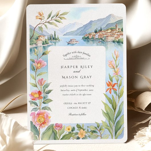 Invitation Watercolor Lake Côme Italien Lakeside Mariage