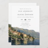 Invitation Watercolor Lake Côme QR Code Mariage italien (Devant / Derrière)