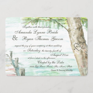 Invitation Watercolor Lake et Coeur d'arbre sculpté