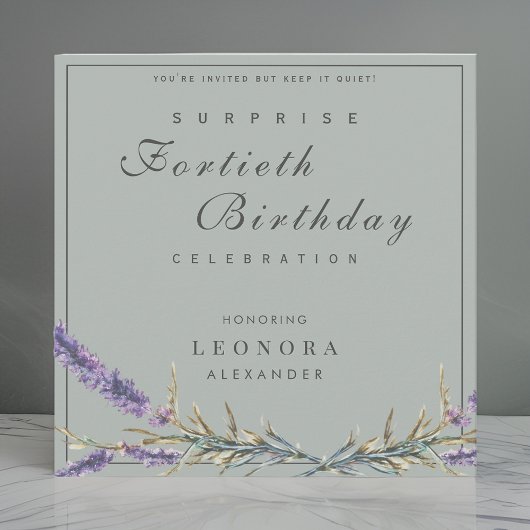 Invitation Watercolor Lavender N'IMPORTE QUELLE Surprise fête
