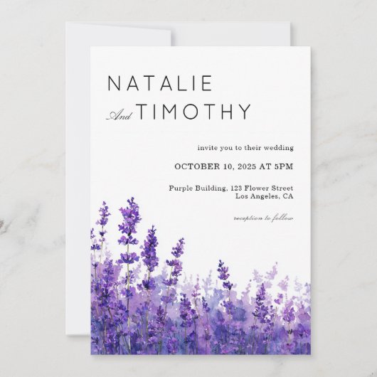 Invitation Watercolor Lavender Rustic Boho Botanical Wedding  (Devant)