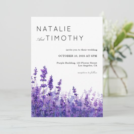Invitation Watercolor Lavender Rustic Boho Botanical Wedding  (Debout devant)