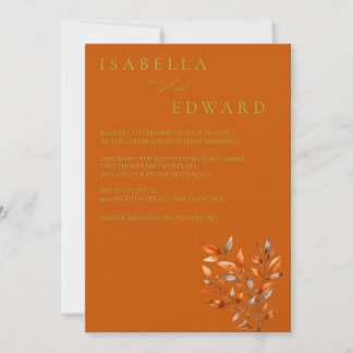 Invitation Watercolor Leaves Burnt Orange Wedding