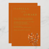 Invitation Watercolor Leaves Burnt Orange Wedding (Devant / Derrière)