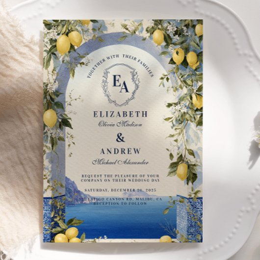 Invitation Watercolor Lemon Branch Mariage italien