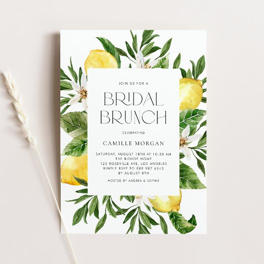 Invitation Watercolor Lemon Frame Botanique Bridal Brunch