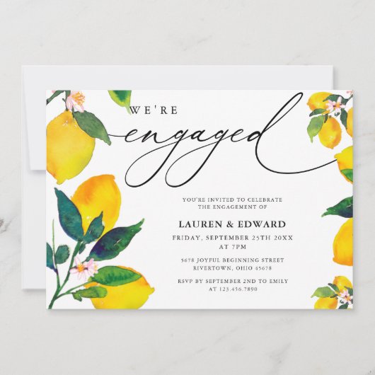 Invitation Watercolor Lemon Nous sommes engagés pour la parti (Devant)