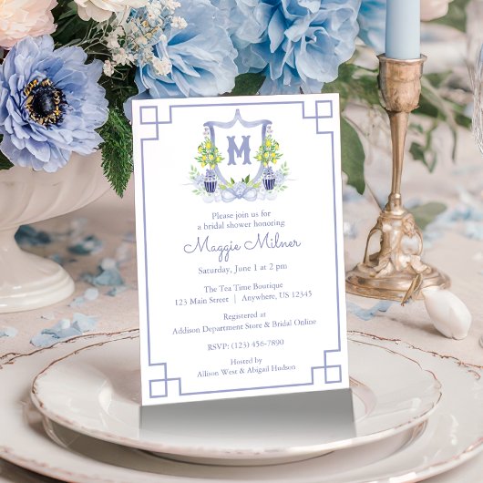 Invitation Watercolor Lemon Tree Monogram Crest