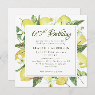 Invitation Watercolor Lemon Wreath 80th Birthday Brunch