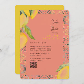 Invitation Watercolor Lemons Persimmon Rounded Bridal Shower 