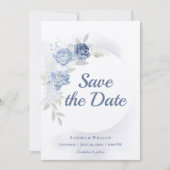 Invitation Watercolor Light Blue Floral Wedding Save the Date (Devant)