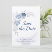 Invitation Watercolor Light Blue Floral Wedding Save the Date (Debout devant)