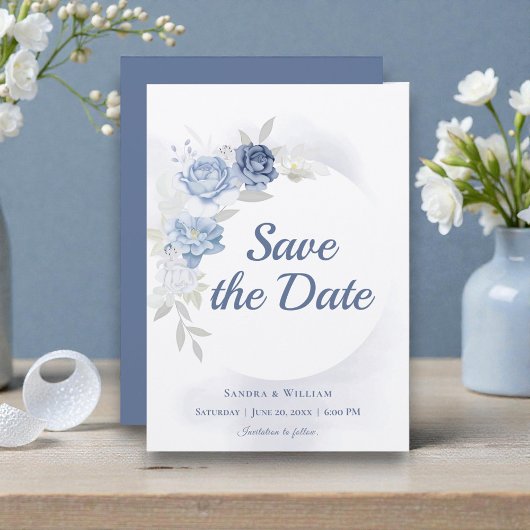 Invitation Watercolor Light Blue Floral Wedding Save the Date