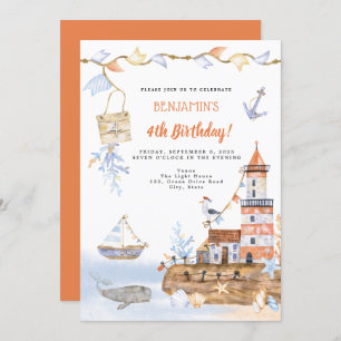 Invitation Watercolor Light House Nautique 4e anniversaire