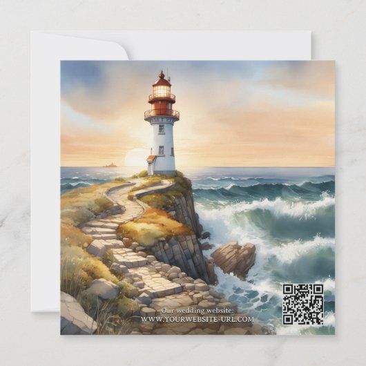 Invitation Watercolor Lighthouse Beach Wedding (Dos)