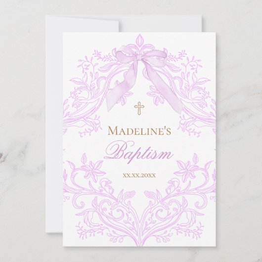 Invitation  watercolor lilac bow Baptism (Devant)