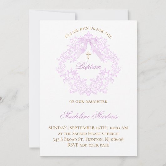 Invitation  watercolor lilac bow Baptism (Dos)