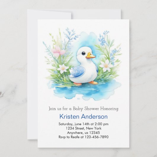 Invitation Watercolor Little Duck Boy Baby shower (Devant)