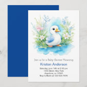 Invitation Watercolor Little Duck Boy Baby shower (Devant / Derrière)