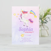 Invitation Watercolor Magique Unicorn Rainbow Pastel Annivers (Debout devant)