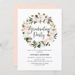 Invitation Watercolor Magnolia Cotton Wreath Graduation Party