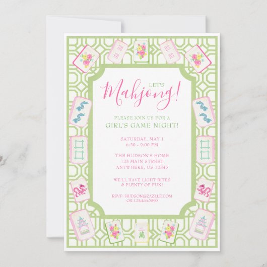 Invitation Watercolor Mahjong Tiles Party (Devant)