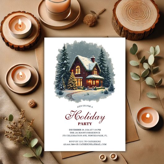 Invitation Watercolor Maison d'hiver Nouvel An Fête