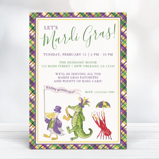 Invitation Watercolor Mardi Gras Animal Parade Party