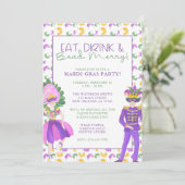 Invitation Watercolor Mardi Gras Masquerade Party (Debout devant)