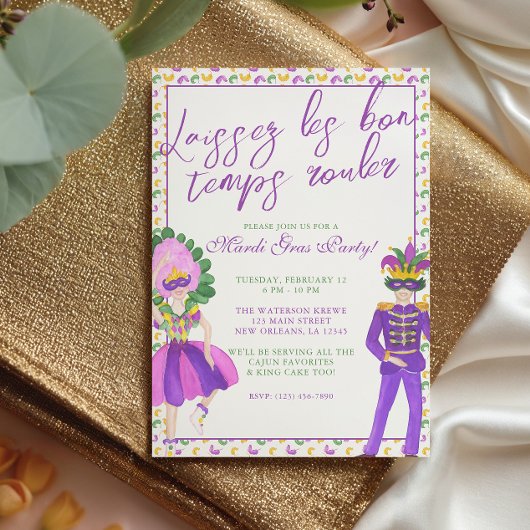 Invitation Watercolor Mardi Gras Masquerade Party