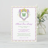 Invitation Watercolor Mardi Gras Monogram Crest Party (Debout devant)