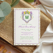Invitation Watercolor Mardi Gras Monogram Crest Party