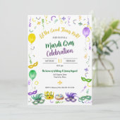 Invitation Watercolor Mardi Gras Objects Party (Debout devant)