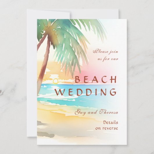 Invitation Watercolor Mariage de plage tropicale (Devant)