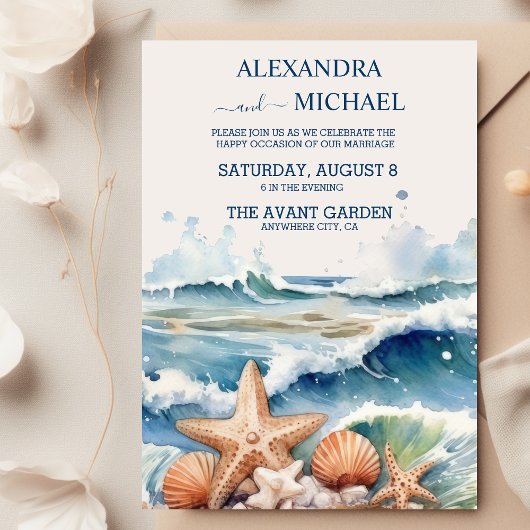 Invitation Watercolor Mariage de plage tropicale