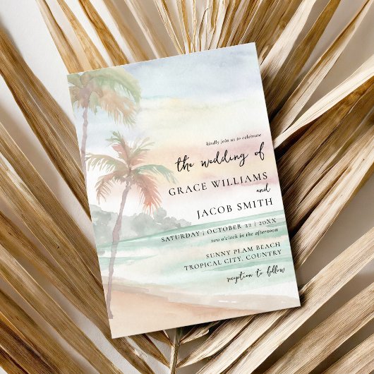 Invitation Watercolor Mariage de plage tropicale