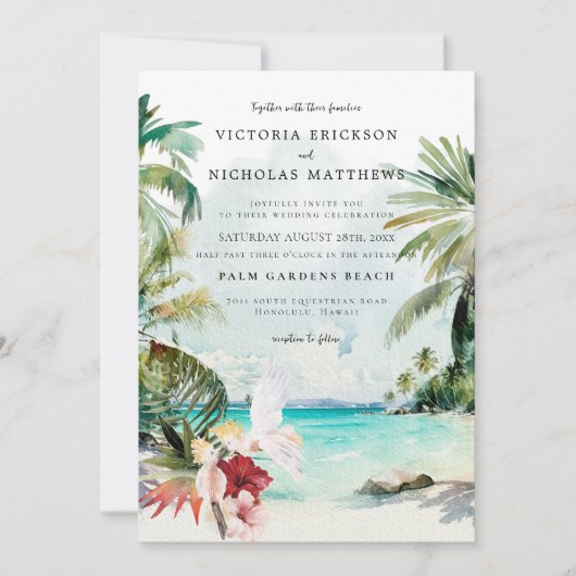 Invitation Watercolor Mariage de plage tropicale (Devant)