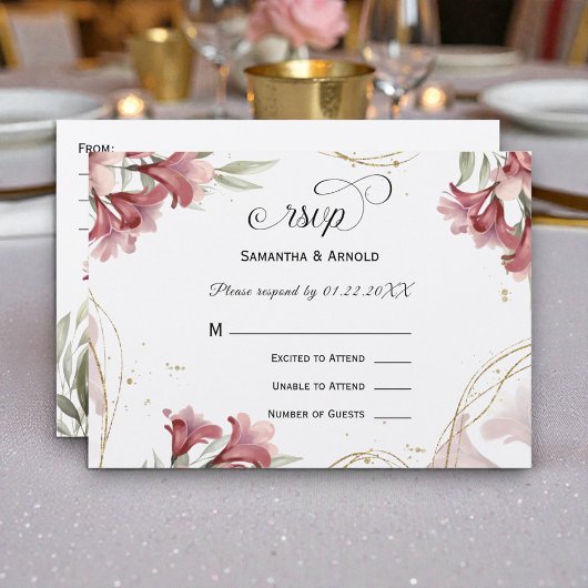 Invitation Watercolor Maroon Floral Wedding RSVP