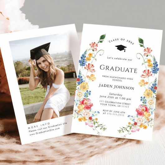 Invitation Watercolor Meadow Fleur sauvage Boho Graduation Pa