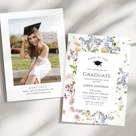 Invitation Watercolor Meadow Fleur sauvage Boho Graduation Pa