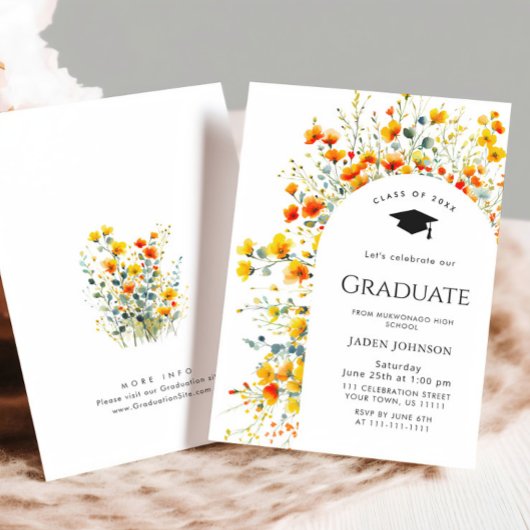 Invitation Watercolor Meadow Fleur sauvage Boho Graduation Pa