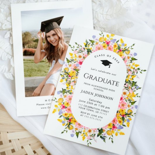 Invitation Watercolor Meadow Fleur sauvage Boho Graduation Pa