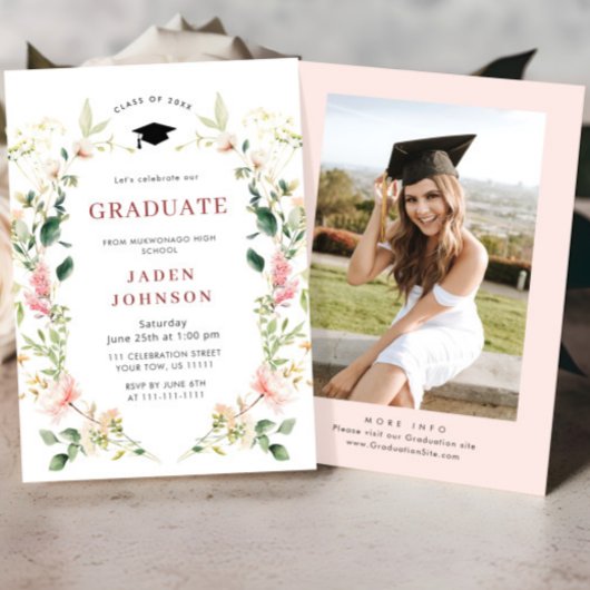 Invitation Watercolor Meadow Fleur sauvage Boho Graduation Pa