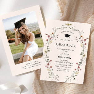 Invitation Watercolor Meadow Fleur sauvage Boho Graduation Pa