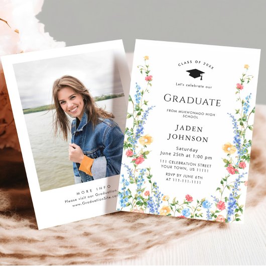 Invitation Watercolor Meadow Fleur sauvage Boho Graduation Pa
