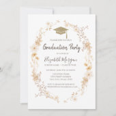 Invitation Watercolor Meadow Flowers Glitter Cap Graduation  (Devant)